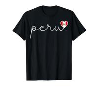 Pérou Cursive Script Typographie avec Drapeau péruvien Cœur Icône T-Shirt Graphique avec Valeur, Homme, Noir, M