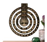 Perpetual Calendar - Wood Perpetual Calendar Pendant Décor | Vintage Circular Calendars | Interactive Daily Date Day Month Tracker For Home Office, Farmhouse Table Top Decor