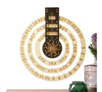 Perpetual Calendar - Wood Perpetual Calendar Pendant Décor | Vintage Circular Calendars | Interactive Daily Date Day Month Tracker For Home Office, Farmhouse Table Top Decor
