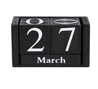 Perpetual Wooden Calendar | Vintage Desktop Date Display with Number & Month Blocks | Reusable Office/Home/Cafe Decoration | Sustainable Wood Block Organizer (Black)