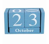 Perpetual Wooden Calendar | Vintage Desktop Date Display with Number & Month Blocks | Reusable Office/Home/Cafe Decoration | Sustainable Wood Block Organizer (Blue)