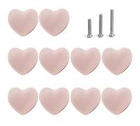 Perphin Lot de 10 boutons de tiroir en céramique en forme de cœur avec 3 tailles de vis, boutons de meubles de cuisine pour placard, armoire (rose poudré)