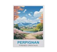 Perpignan Pyrenees Orientales Vintage Travel Poster，Puzzles pour Adultes 1000 Pièces Puzzles pour Adultes pour Enfants Puzzle en Holz Ados Jeux Éducatifs Anti-Stress Jouet Cadeau（75x50cm）-AR100