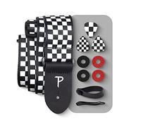 Perri's Leathers Ltd. - Lot - Sangle de Guitare en Polyester - Checker - BONUS - 3 Médiators Moyens de 0,71 mm, 1 Adaptateur Acoustique en Cuir, 4 Sangles et Lacets - Fabriqué au Canada (LPCP-591-PKG)
