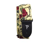 Perri's Leathers Ltd. - Sangle de Guitare - Nylon - Jacquard - Roses & Crânes - Beige - Ajustable - Pour Guitares Acoustiques/Basses/Électriques - Fabriquée au Canada (TWS-7143)