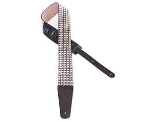 Perri's Leathers P25ST7113 Studded Guitar Strap with Leather Ends - Fits Bass, Acoustic and Electric Guitars, 2.5"/49" x 60", Silver