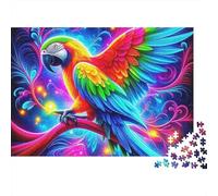 Perroquet 1000 pièces Puzzle pour Adultes, Ara Arc-en-Ciel sur Une Branche dans Un Ciel néon, Difficile épais Robuste Vibrant Anti-Stress 38x26cm/1000pcs