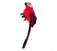 Perroquet artificiel à plumes pour jardin et intérieur, accessoire de projet artisanal, comprend un clip métallique et des pieds en fil pour une présentation facile (rouge)