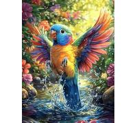 Perroquet avec des ailes arc-en-ciel près d'une cascade 300 Pièces Puzzle Débutant En Carton Haute Densité Paysages et science-fiction Facile Apprentissage Anti-Stress Passe-Temps Cadeau Fête Des Mère