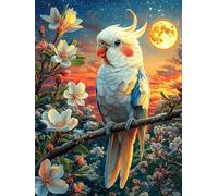 Perroquet avec des fleurs de cerisier Under The Moon 1000 Pièces Puzzle Adulte En Carton Haute Densité Faune sauvage et animaux de compagnie Facile Pour Débutant Décoration Murale Passe-Temps Cadeau A