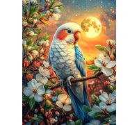 Perroquet avec des fleurs de cerisier Under The Moon 300 Pieces Casse-tête Personne Âgée En Carton Anti-Déchirure Paysages et science-fiction Facile Débutant Thérapie Occupationnelle Anti-Stress Petit