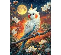 Perroquet avec des fleurs de cerisier Under The Moon 300 Pièces Puzzle Adulte En Carton Rigide Sans Déformation Faune sauvage et animaux de compagnie Difficile Moyenne Décoration Murale Loisir Créatif