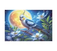 Perroquet Bleu Branche Fleurie au Clair de Lune 1000 Pièces Puzzle Collectionneur en Carton Haute Qualité Bêtes fantastiques Haute Difficulté Décoration Murale Oeuvre d'art Cadeau Noël Premium 1000 P