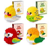 Perroquet Blocs de Construction, 4PCS Mini Block Models Jeux de Construction 3D Mini Blocs de Puzzle Micro Bloc de Constructions Figurines Modèle Building Block Set pour Cadeaux d'Anniversaire