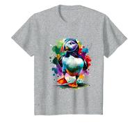 Perroquet De Mer Oiseau Macareux Coloré Splash Art T-Shirt, Enfant, Gris Chiné, 6 Ans