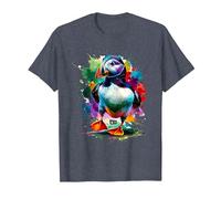 Perroquet De Mer Oiseau Macareux Coloré Splash Art T-Shirt, Homme, Bleu Chiné, XXL