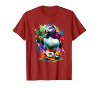 Perroquet De Mer Oiseau Macareux Coloré Splash Art T-Shirt, Homme, Canneberge, S