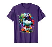 Perroquet De Mer Oiseau Macareux Coloré Splash Art T-Shirt, Homme, Violet, S