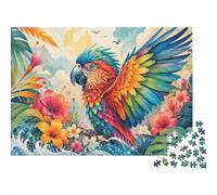 Perroquet Fleur Vague Puzzle, 1000 Pièces pour Adultes Haute Qualité | 52x38cm Amateurs De Puzzles, Cadeau D'anniversaire, Carton, Apaisement De L'humeur, Ajustement Serré