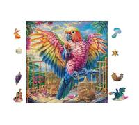 Perroquet in Cage with Arc-en-Ciel Wings 100 Pieces Casse-tête Amateur d'art en Carton Haute Densité Difficile Niveau Expert Décoration Murale Salon Cadeau Fête des Mères 28x28cm