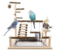 Perroquet Jeux pour perroquets, Fringuelli, Calopsitte, Ara, Aire de jeux en bois, Trespolo avec tasses et plateau, Fringe
