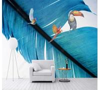 Perroquet Minimaliste En Trois Dimensions Bleu À Plumes Papier Peint 3D Installation Facile Intissé Tapisserie Bureau Salon Canapé Chambre Décoration Murale-250cm×170cm