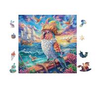 Perroquet on Ship 100 Pièces Puzzle Amateur d'art en Voitureton Anti-Déchirure Haute Qualité Difficile Niveau Expert Décoration Murale Idée Cadeau Anniversaire 28x28cm