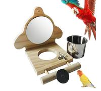 Perroquet perroquets, perroquets - Tige pour broyer les pattes des perruches, support pour perroquets en bois, tige d'escalade pour perroquets avec miroir et tasses pour l'alimentation