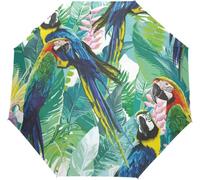 Perroquet Plante Tropicale Oiseau Parapluie Coupe-Vent Automatique Pliable Ouverture Automatique Fermer pour Hommes Femmes Enfants