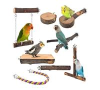 Perroquet - Support pour perroquet en bois naturel | Lot de 8 pièces pour cage, balançoire, échelle d'escalade pour perruches, jouet à mâcher pour perruches, calopsittes, plate-forme de perruche