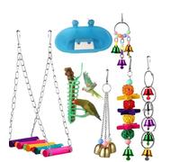 Perroquet Suspendu, Ensemble de Jouets à Mordiller, Acier Inoxydable | Balançoire en Corde de Coton et Bois, Pendentif Cloche, pour Cage et Jardin
