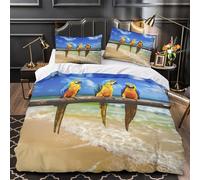 Perroquet Trio Parure de Lit 3D Imprimée Microfibre Résistante 3 Pièces 2xTaies Ultra Douce Plage tropicale Housse de Couette Hypoallergique Entretien Facile for Garçons Filles King（220x240cm）