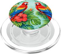 Perroquet Tropical Hibiscus coloré Floral Jungle île Vibes PopSockets PopGrip pour MagSafe