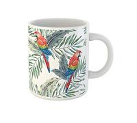 Perroquets Aras Rouges Du Paradis, Feuilles De Palmier, Oiseaux Tropicaux Tasse À Thé Céramique Mug Durable Tasse À Café Cadeaux Amusants Pour Bureau Collègue Anniversaire 330Ml
