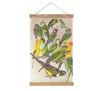 Perroquets, illustration du XIXe siècle, poster en tissu, image d'art en bois, cadre à suspendre, suspension pour décoration de chambre, kit de toile à l'huile