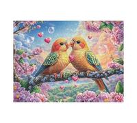 Perroquets touchant Le Bec avec des cœurs Puzzle 500 Pièces pour Adultes Challenge Educa Jeu De Réflexion Famille Relaxation Artistique Qualité Supérieure Décoration 500 PCS