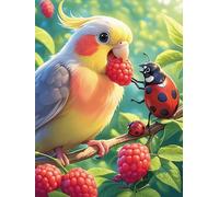 Perruche avec framboises et coccinelles Puzzles 1000 Pièces pour Adultes Educa Challenge Créatif Activité De Soirée Décoration Intérieure Assemblage Amusant 1000 PCS