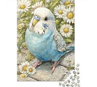 Perruche Bleue Puzzle pour Adultes Puzzle 1000 Pièces Fleurs de Marguerite Détente Décoration Maison 70x50cm/1000pcs