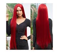 Perruque 101,6 cm de long perruques synthétiques droites rouges droites, 130% de densité moyenne partie perruque droite en fibre résistante à la chaleur for cosplay fête usage quotidien Perruques Che