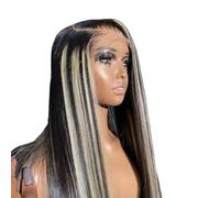 Perruque 13x4 HD Lace Front en cheveux humains noirs avec racines noires et cheveux Remy brésiliens soyeux et lisses. Effet naturel et Volumineux(34inch)