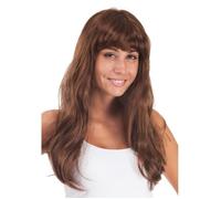 P'TIT CLOWN - 68062 - Perruque Longue Raide à Frange - Long Fringed Wig - Pour Carnaval, Fêtes à Thèmes, Soirées Costumées, Cosplay, Manga, Halloween - Adulte Femme - Cheveux Synthétiques - Marron