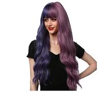 Perruque 30 Pouces Perruque Synthétique Longue Ondulée Profonde Moitié Bleu Violet Perruques Avec Frange Pour Les Femmes Cosplay Fête Perruque Résistante À La Chaleur Perruques Grises Pour Les Femmes