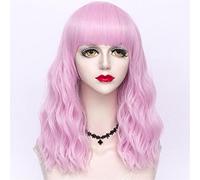 Perruque 45 Cm Halloween Anime Party Cosplay Perruque Résistante À La Chaleur Multicolore Bouclée Moyenne Dame Cheveux Synthétiques + Bonnet Gris Perruques Pour Femmes (Rose)