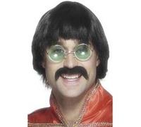 Smiffys Perruque & moustache Mersey des années 70, noires, coupe courte Halloween