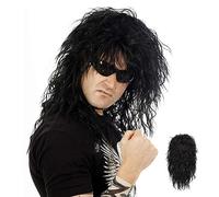 Perruque à bascule en métal lourd des années 80, perruques d'Halloween pour hommes, perruque à bascule en métal lourd des années 80, cheveux longs noirs bouclés pour accessoires de costume de cosplay