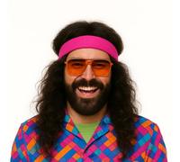 Perruque à cheveux longs pour carnaval des années 70 et 80 - Noir