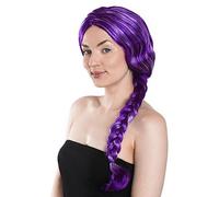 Perruque à cheveux longs violets avec tresse tressée et mèches blanches - Accessoire de costume Carnaval, Halloween & fête à thème