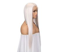 Perruque à cheveux raide pour femmes, longue perruque blonde platine, perruque avant en dentelle pour le carnaval de Noël Halloween Cosplay Party.