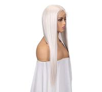 Perruque à cheveux raide pour femmes, longue perruque blonde platine, perruque avant en dentelle pour le carnaval de Noël Halloween Cosplay Party