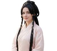 Perruque à frange chinoise, perruque chinoise, Costume de Cosplay Updo tressé traditionnel asiatique synthétique pour filles et femmes, tenue asiatique